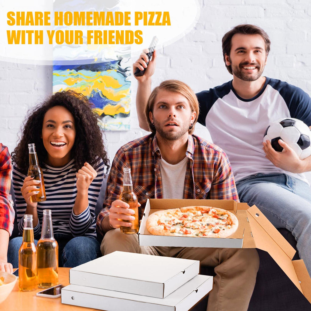PerKoop 100 Pcs 10"x10" Pizza Boxes Bulk 10inch Empty Cardboard Pizza Box Reusable Square Food Serving Container for Takeout Bakery Restaurant Party Supplies(White and Kraft)