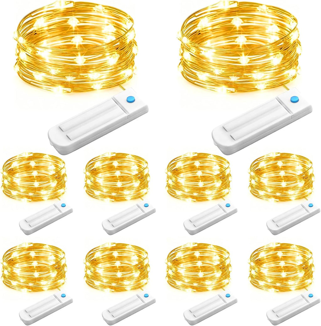 Skiennix 10 Pack Battery Operated Fairy Lights - 30 LED Waterproof String Lights for Indoor/Outdoor Decor | Warm White, 10 Ft, 8 Modes