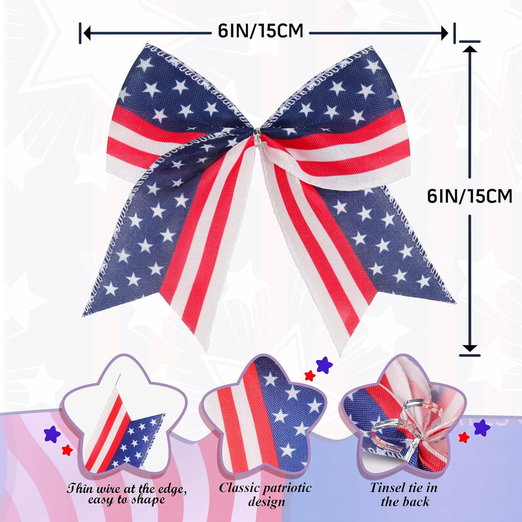 Regine Switzerland Patriotic Tree Bows - 12 Pcs 6-Inch Red, Blue & White Decorations for 4th of July & Memorial Day