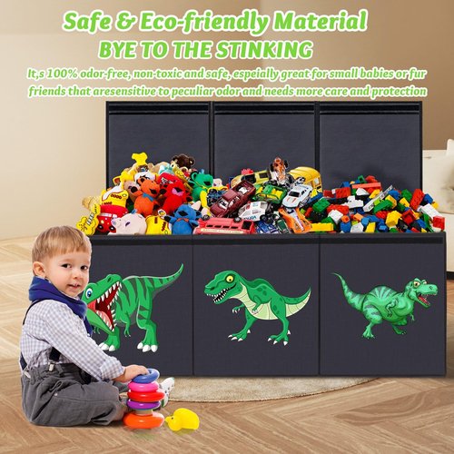 Extra Large Toy Box, Collapsible Sturdy Toy Storage Organizer with Lids, Dinosaur Toy Boxes for Boys Girls, 40.6"x 14"x16.5" Kids Toy Chest Bin Box Baskets for Living Room, Playroom, Bedroom, Nursery