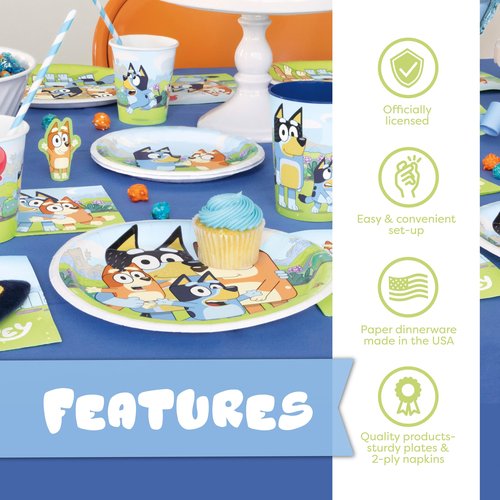 Bluey Plates and Napkins for 32 Guests | Bluey Birthday Decorations for Party | Officially Licensed