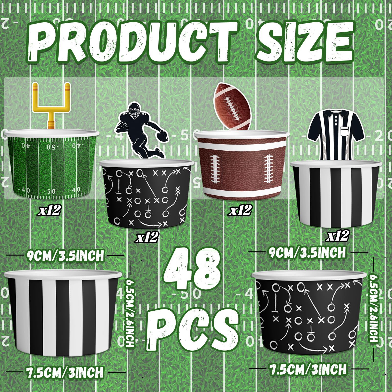 HAKOTI 48Pcs Football Party Supplies Kit - Football Ice Cream Bowls Party Snack Bowls Birthday Themed Decoration for Game Day Party,Sports Event