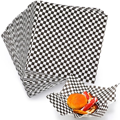 Spakon 1000 Sheets Wax Deli Paper Sheets for Food 12 x 12 Inch Checkered Dry Waxed Deli Basket Liners for Sandwich Wrapping, Food Basket Liners, Picnic party(Black-white)