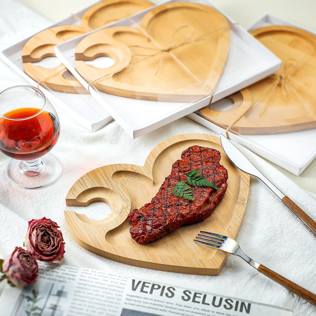 Menkxi 12 Set Wine Appetizer Plates Mini Charcuterie Boards with Wine Glass Holder and Box Gifts for Bridal Shower Game Prizes Wooden Cocktail Cheese Plate for Guests Baby Shower(Heart,Light Color)