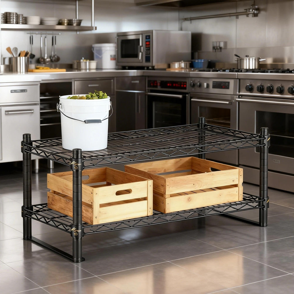 APLSS 12" D x 42" W x 14" H Black Heavy Duty Wire Shelving with 2 Tier Shelves, NSF Certified, Height Adjustable, Wet&Dry Environments, for Kitchen Garage Walk-in Cooler&Freezer, 800lbs Capacity