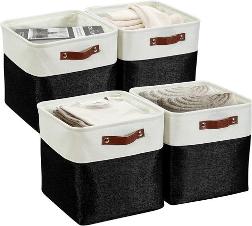 DECOMOMO Storage Cubes - 11x11 Cube Storage Bins | Stylish Black & White Baskets - 4 Pack