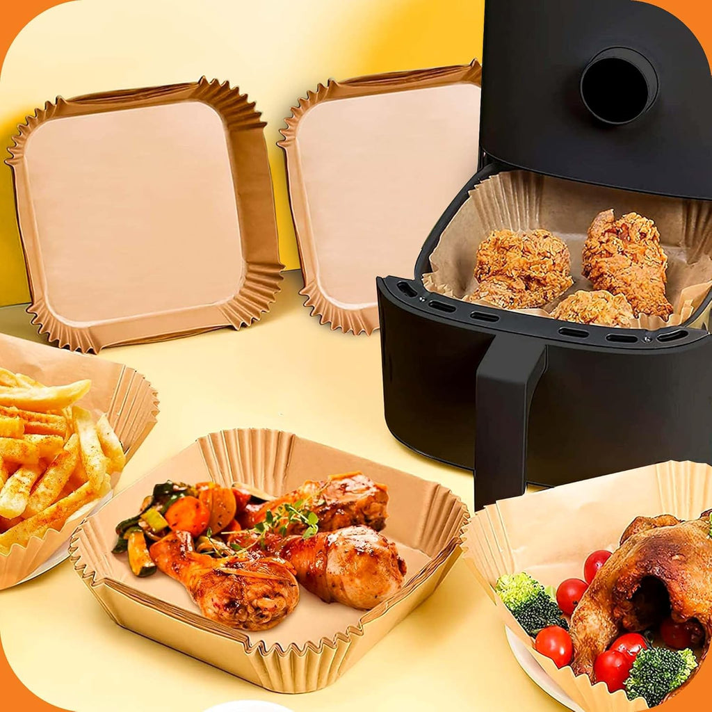 UrbanAir 6.5-Inch Square Air Fryer Paper Liners - 125 Non-Stick, Heat-Resistant Sheets for Easy Cleanup | Bleach-Free Parchment