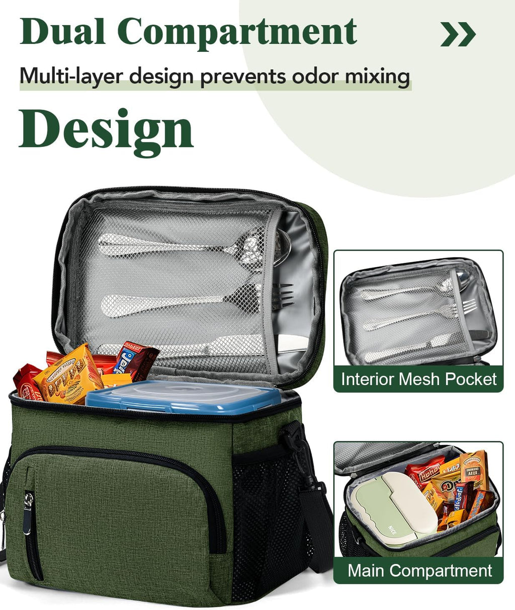 Skiennix Insulated Lunch Bag - 9L Leakproof Soft Cooler Tote with 5 Pockets | Green, Perfect for Work & Travel
