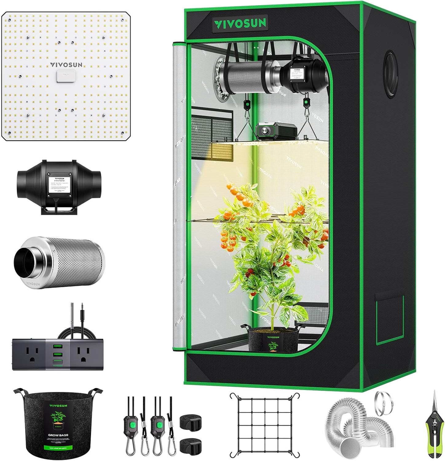 VIVOSUN Grow Tent Kit - WiFi-Controlled 1-Plant System with Full Spectrum LED Light | 2x2ft Size, Automatic Ventilation