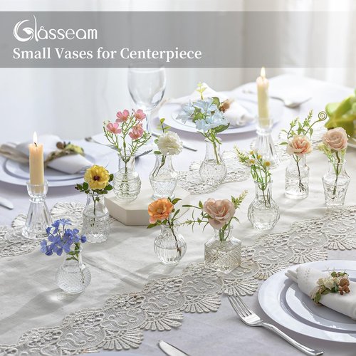 Glasseam Small Bud Vases for Centerpieces: 20PCS Mini Clear Glass Vase Set for Flowers Decor Wedding Party Baby Shower Dining - 2.7" Tiny Table Decorations Centerpiece