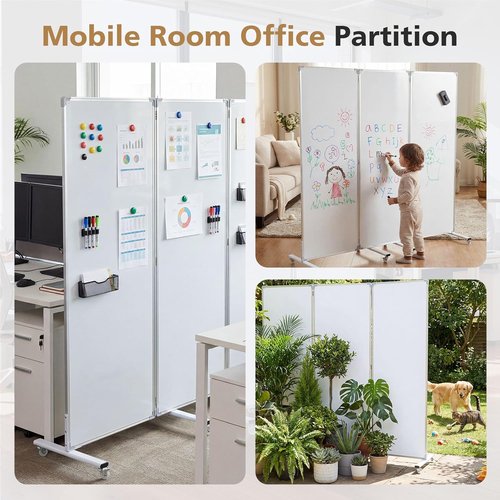 AmazingSpark Mobile Magnetic Whiteboard - 3-Section Portable Dry Erase Room Divider, 72" H x 24" W