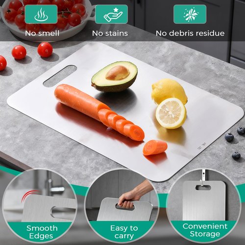 Katuchef Titanium Cutting Board - Upgraded 100% Pure Titanium Cutting Boards for Kitchen Non Toxic, Double-Grade Hygiene Durable Non Moldy Dishwasher Safe Meat Fruit Metal Board (1PC 8x11.5 Inch)