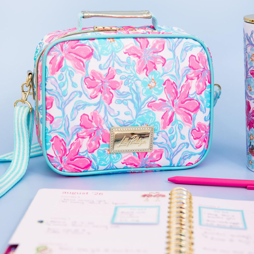 Lilly Pulitzer Insulated Lunch Box for Women, Cute Lunch Cooler Bag with Adjustable/Removable Shoulder Strap (Beachside Haven)