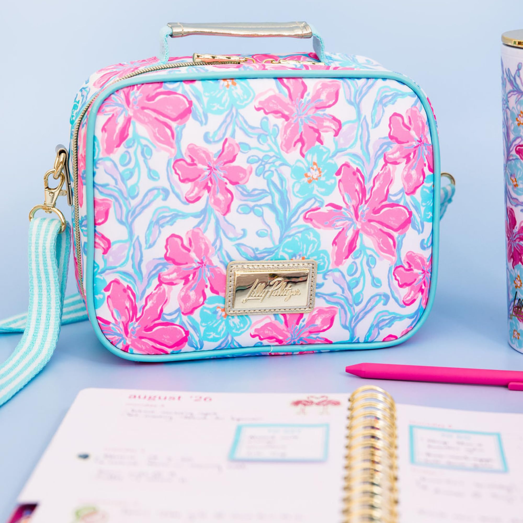 Lilly Pulitzer Insulated Lunch Box for Women, Cute Lunch Cooler Bag with Adjustable/Removable Shoulder Strap (Beachside Haven)