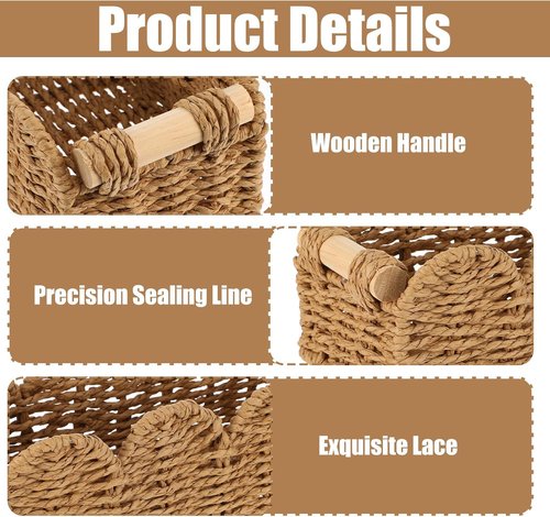 Beige Scalloped Edge Wicker Basket Set by [Brand Name] - 2 Pcs Toilet Paper Storage for Bathroom Decor