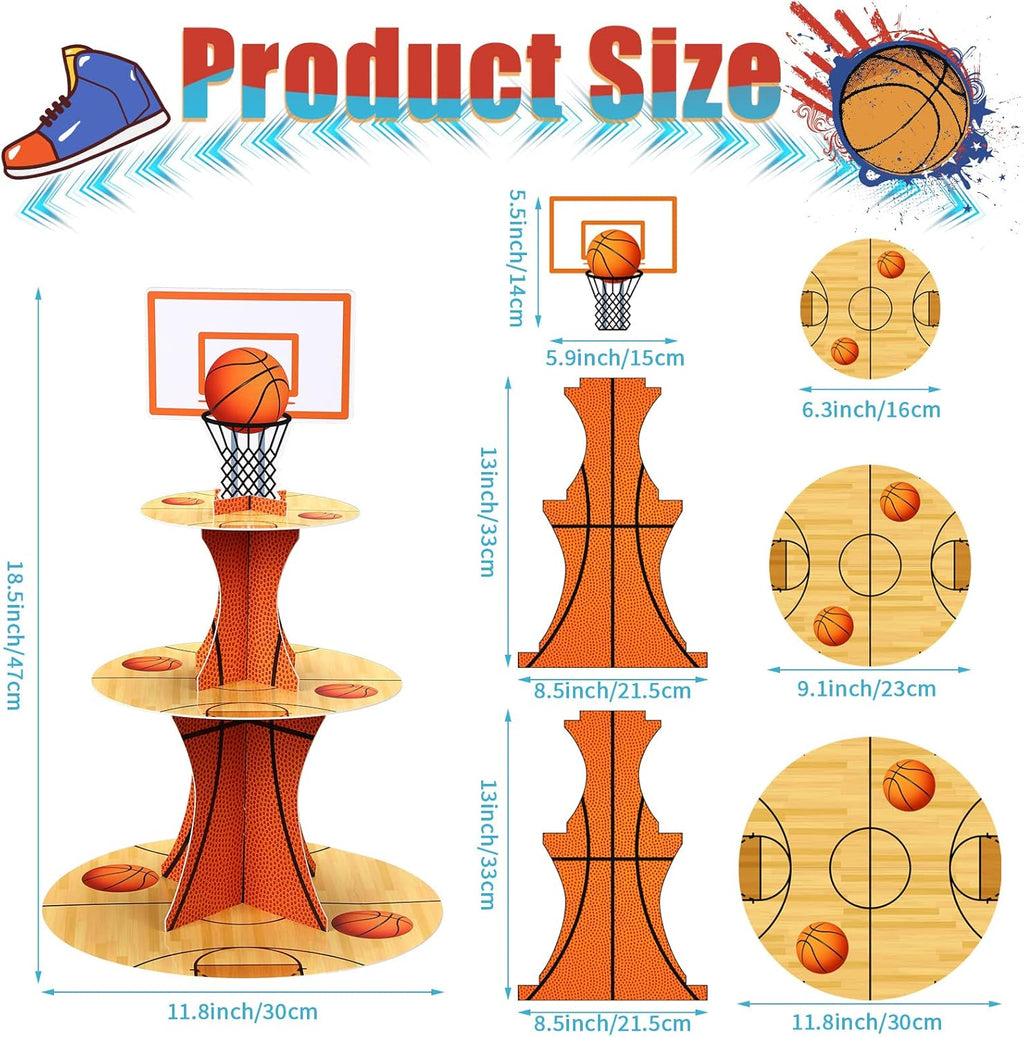 Nuenen Basketball Cupcake Stand - 3 Tier Sports Theme Party Decor for Birthday Celebrations