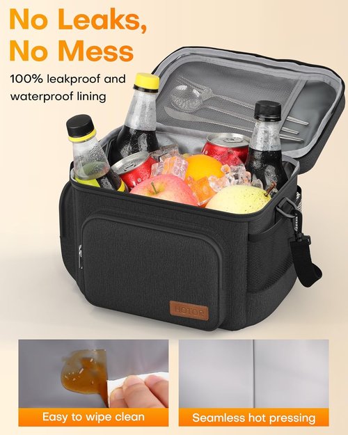 HOTOR Insulated Lunch Box - Leak-Proof Cooler Bag with Adjustable Strap | 8L, Black, Ideal for Office & Outdoor Use