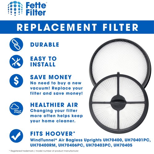 Fette Filter - Filter Kit Compatible with Hoover 303903001 & 303902001 WindTunnel Air Bagless Upright, fits UH70400 & UH70405 Models - Pack of 2