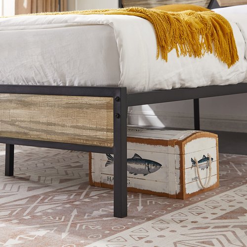 VECELO Full Platform Bed Frame with Wood Headboard/Mattress Foundation/Premium Steel Slats Support/No Box Spring Needed,Grey Slate(Square)