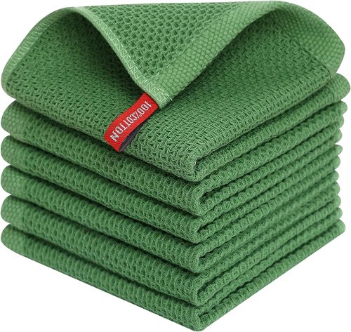 Homaxy 100% Cotton Dish Cloths - Ultra Soft, Absorbent & Quick Drying | 12x12 Inches, 6-Pack, Grass Green