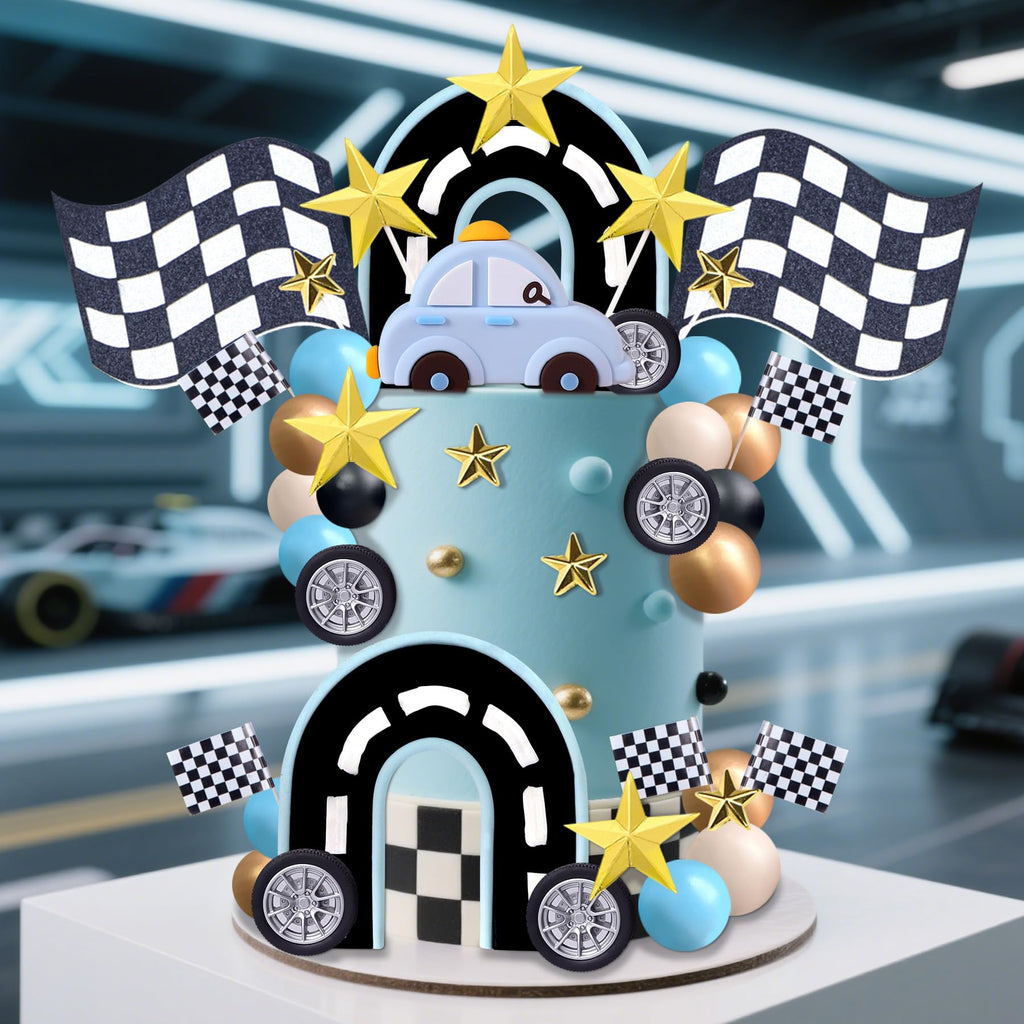 64PCS Race Car Cake Topper Cars Cake Topper Car Birthday Party Decoration Race Track Decorations