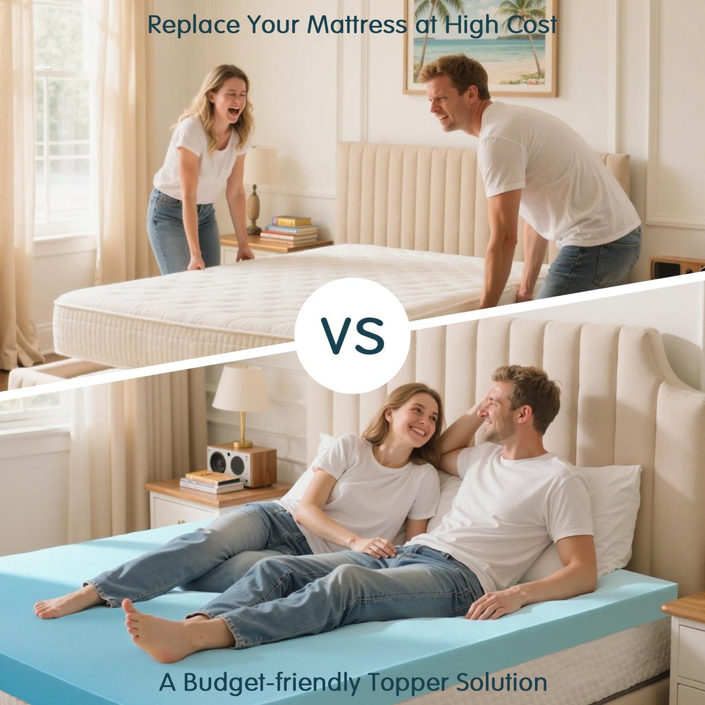 SyMax Memory Foam Mattress Topper, Gel Infused Foam Topper, Breathable Bed Topper, Pressure Relieving, CertiPUR-US Certified, 4 Inch, Queen Size