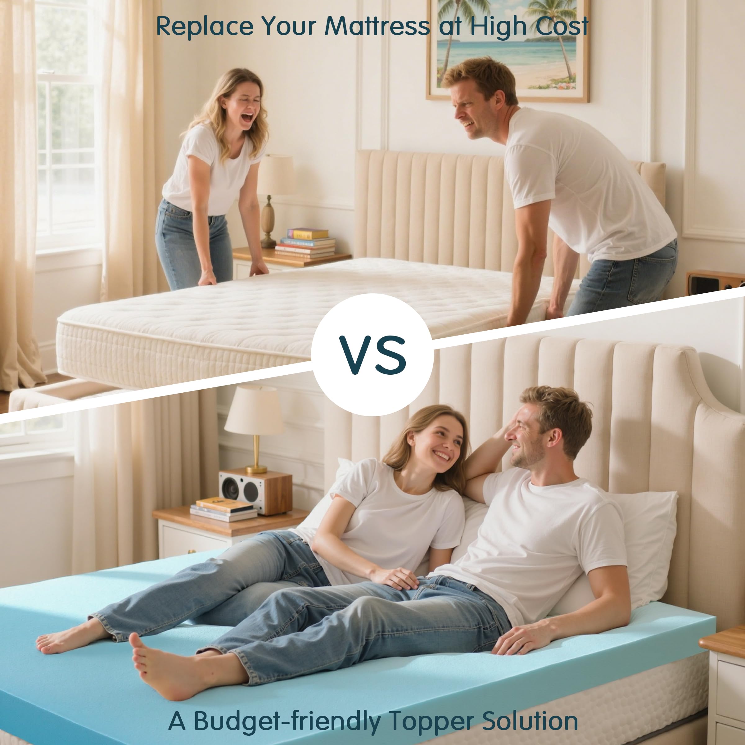SyMax Memory Foam Mattress Topper, Gel Infused Foam Topper, Breathable Bed Topper, Pressure Relieving, CertiPUR-US Certified, 4 Inch, Queen Size