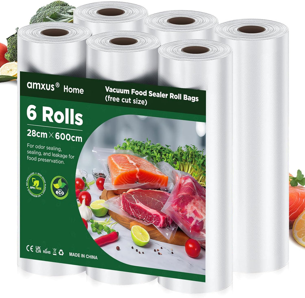 Skiennix Vacuum Sealer Bags - Heavy Duty BPA Free Food Storage | 6 Rolls, 28CM x 6M