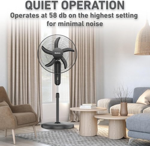 Holmes 18 Inch Oscillating Stand Fan - Powerful 3-Speed Airflow with Adjustable Height & 30° Tilt - Black