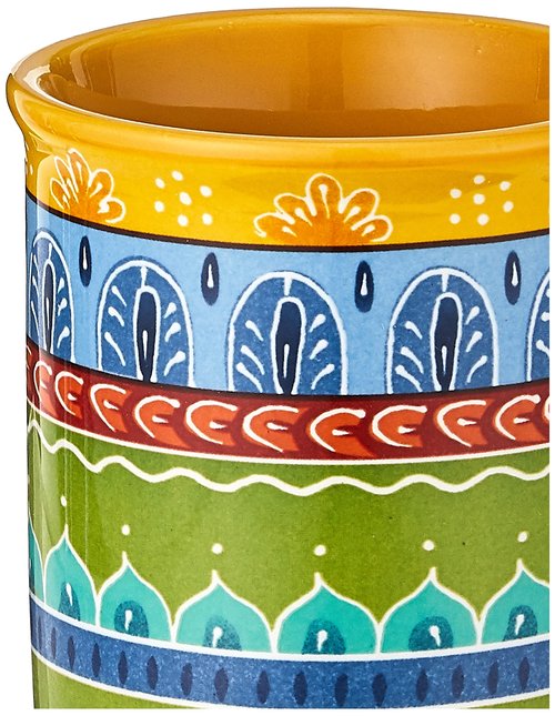 Valencia Mugs Set of 4 – 16 oz Colorful Ceramic Coffee Cups with Bold Multicolor Patterns, Microwave & Dishwasher Safe, Boho Kitchen Drinkware for Tea, Cocoa & More