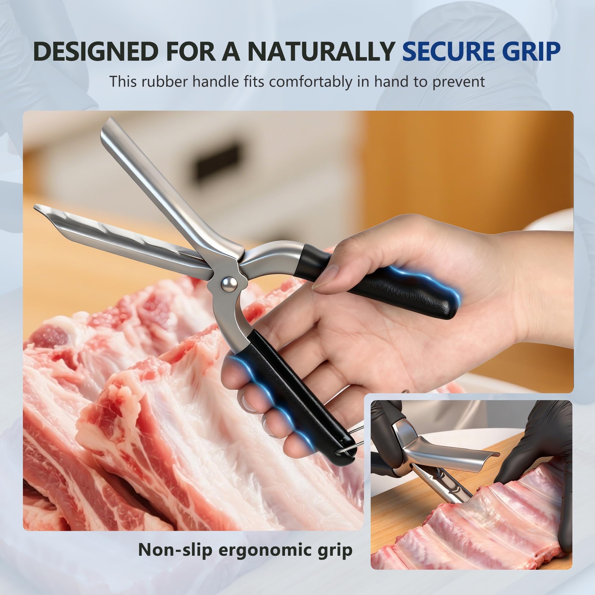 UoeRing Rib Membrane Remover Tool - Upgraded Thick 304 Food-Grade Stainless Steel with Ergonomic Full-Rubber Grip for Effortless BBQ Rib Prep, Pork Rib Skinner, and Meat Preparation