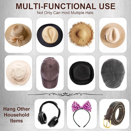 Dntorx 2.9 Inch Hat Hooks for Wall, 8 Pack Cowboy Hat Holder Wide Brimmed Hat Rack Organizer Strong Adhesive Cowboy Hat Hangers Storage Wall Mount for Cowboy, Sun Hats, Baseball Caps (Black)