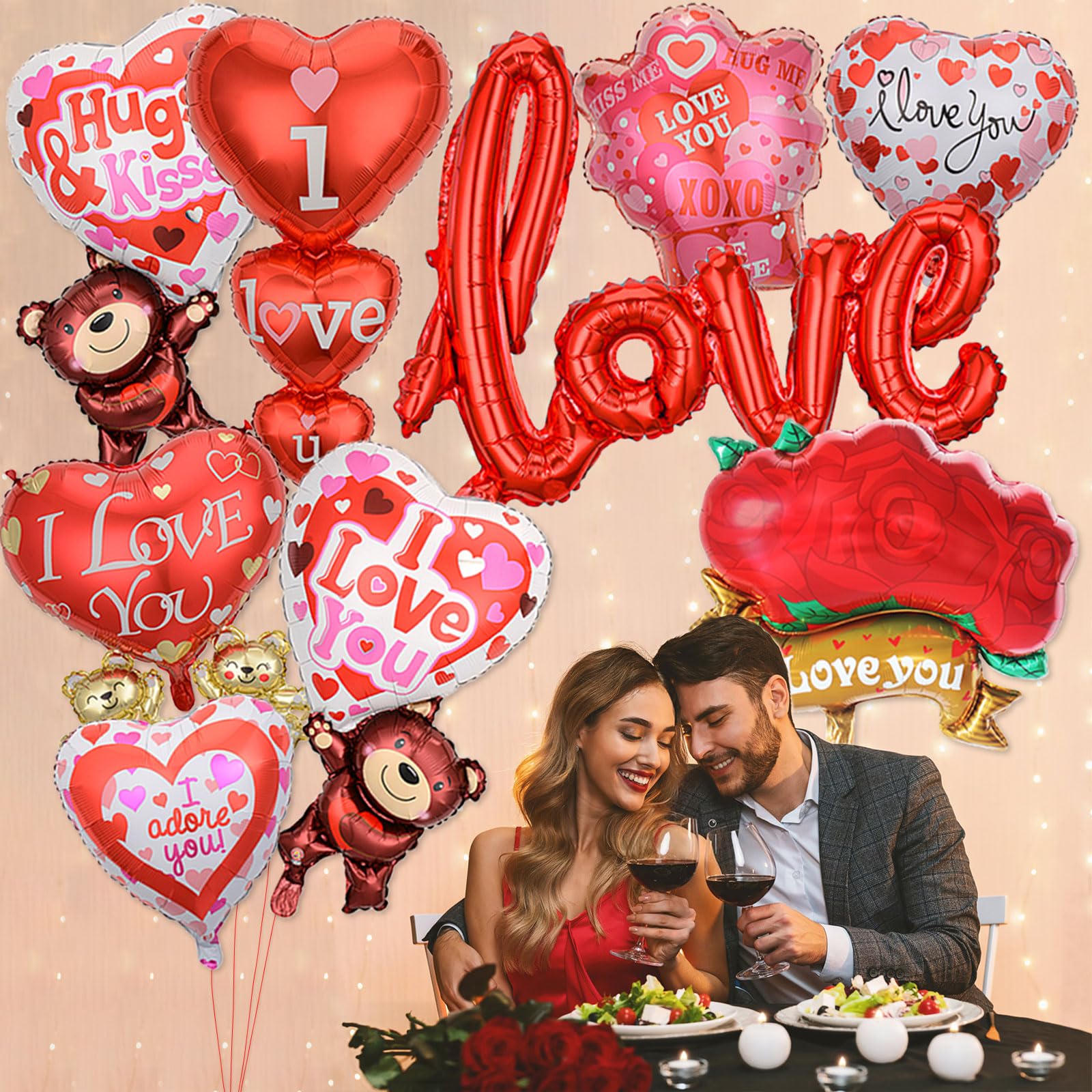 9 Pcs Valentines Balloons I Love You Foil Balloons 40 Inch Love Mylar Balloon Heart Shaped Balloon Propose Marriage Wedding Anniversary Valentines Day Decorations Supplies