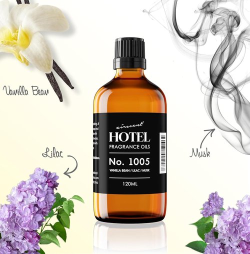 AirScent Hotel Diffuser Oil No. 1005 - Vanilla Bean & Lilac Sandalwood - Premium Fragrance for Ultrasonic Diffusers - 10 mL Glass Bottle