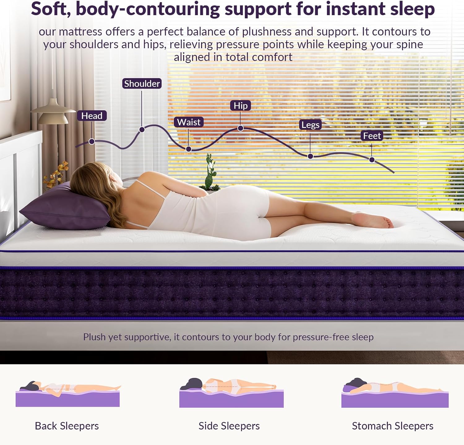 Skiennix 12-Inch Queen Mattress - Plush Hybrid Design with Cooling Gel Memory Foam for Side Sleepers | 365-Night Trial
