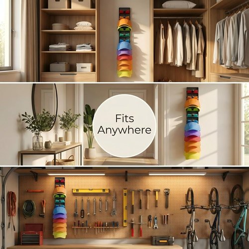 JBD Multicolor Hat Organizer - Wall Mounted Rack Holds 20 Baseball Caps | Innovative Auto-Grip Clips for Damage-Free Storage