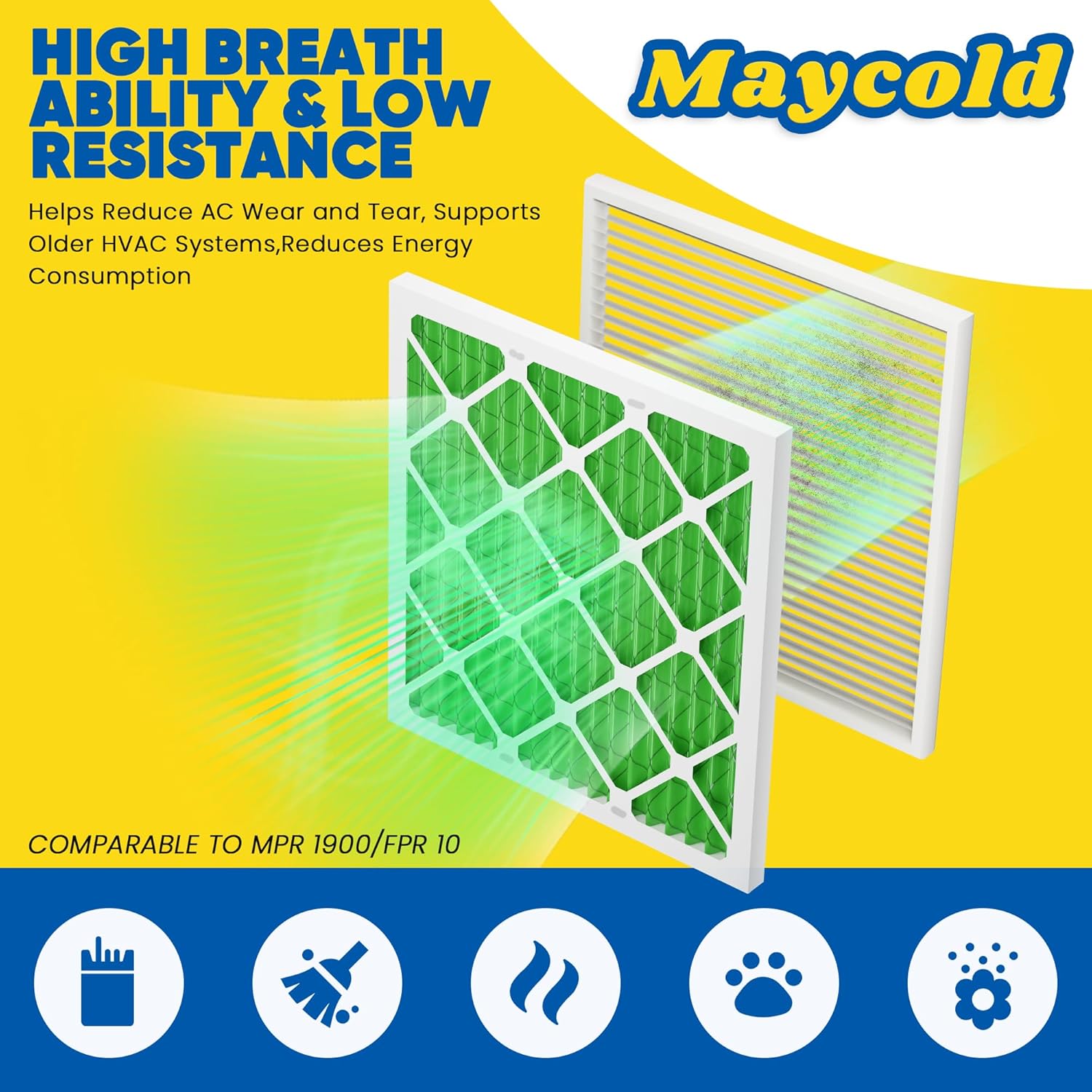 Maycold MERV 13 Air Filter - High-Efficiency Pleated AC & Furnace Filters | 10x20x1 Size (6-Pack)