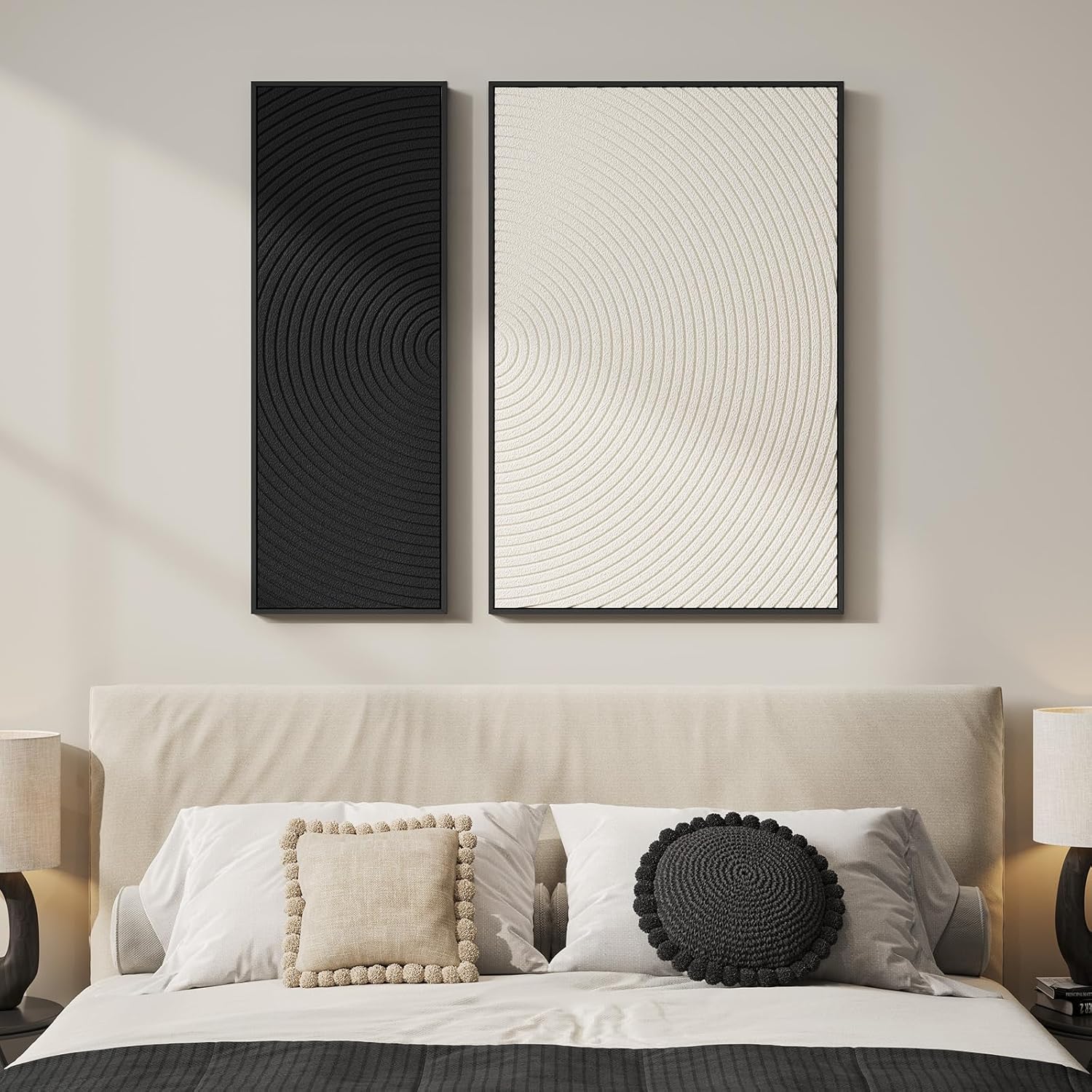 Regine Switzerland 3D Textured Black and White Abstract Wall Art - Modern Minimalist Paintings for Home Decor | 2-Piece Set