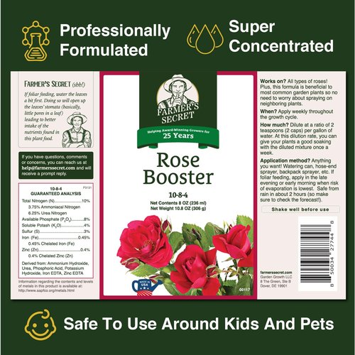 Farmer's Secret Rose Booster Fertilizer - Super Concentrated Formula for Healthy Growth | 8oz