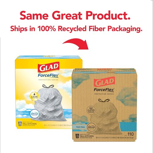 Glad ForceFlex Tall Kitchen Trash Bags - 13 Gallon, Fresh Clean Scent, 110 Count Pack