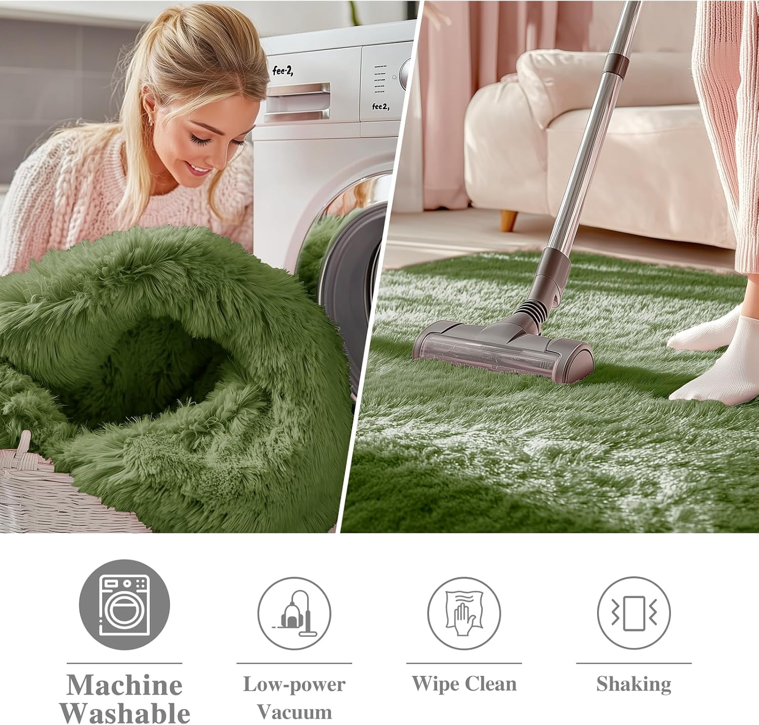 OLANLY Green Round Area Rug - Soft, Fluffy, Machine Washable 8 ft Circle Carpet for Bedroom & Living Room
