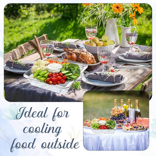 Baderke 4 Set 9" Chilled Serving Tray for Parties with Compartments Ice Chilled Party Platter Charcuterie Serving Board Cold Dish Dip with Forks Tongs for Fruit Seafood Vegetable Appetizer(Silver)