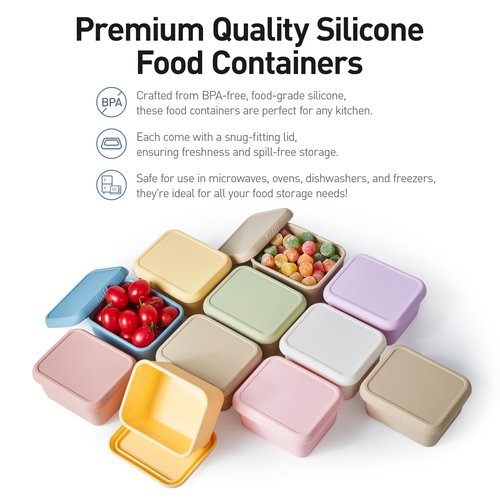 ISSEVE 8oz Silicone Snack Containers for Kids, 1 Cup Reusable Small Containers with Lids, Leak Proof Silicone Food Storage Containers, Kids Lunch Box for Daycare, School, Travel (8)