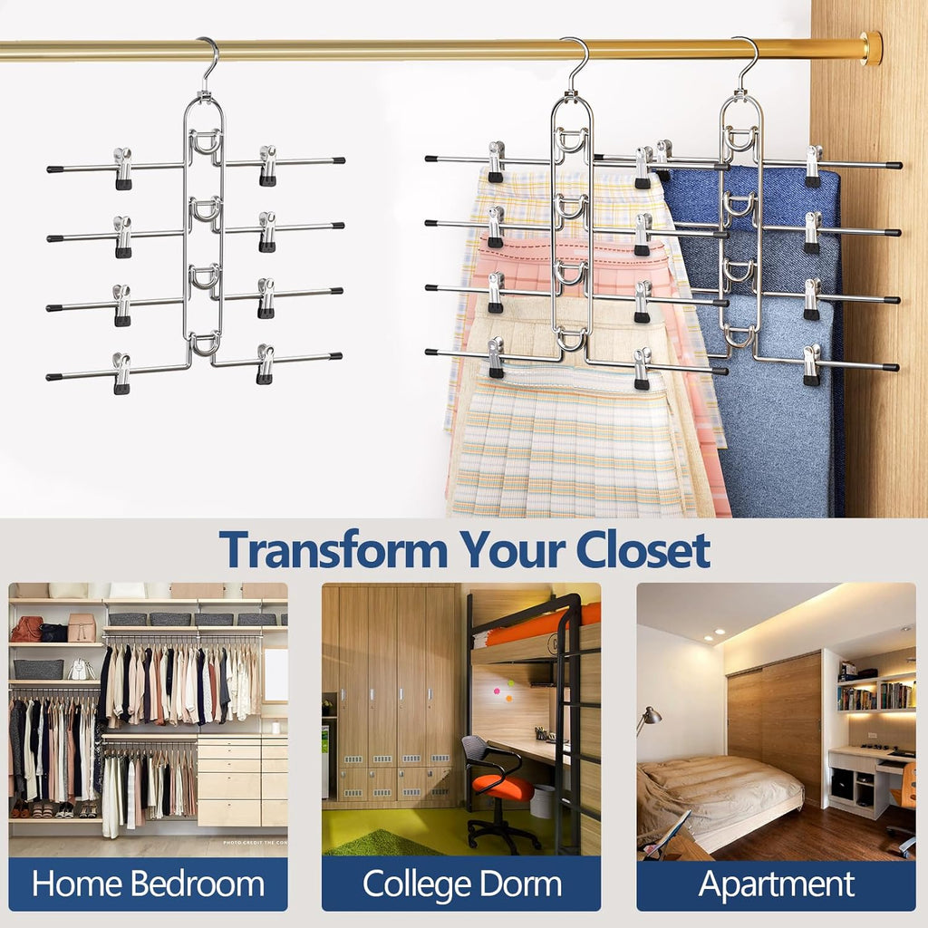 Skiennix Pants Hangers - Upgraded Detachable Space-Saving Clips for Skirts, Shorts & Trousers - Heavy Duty Design