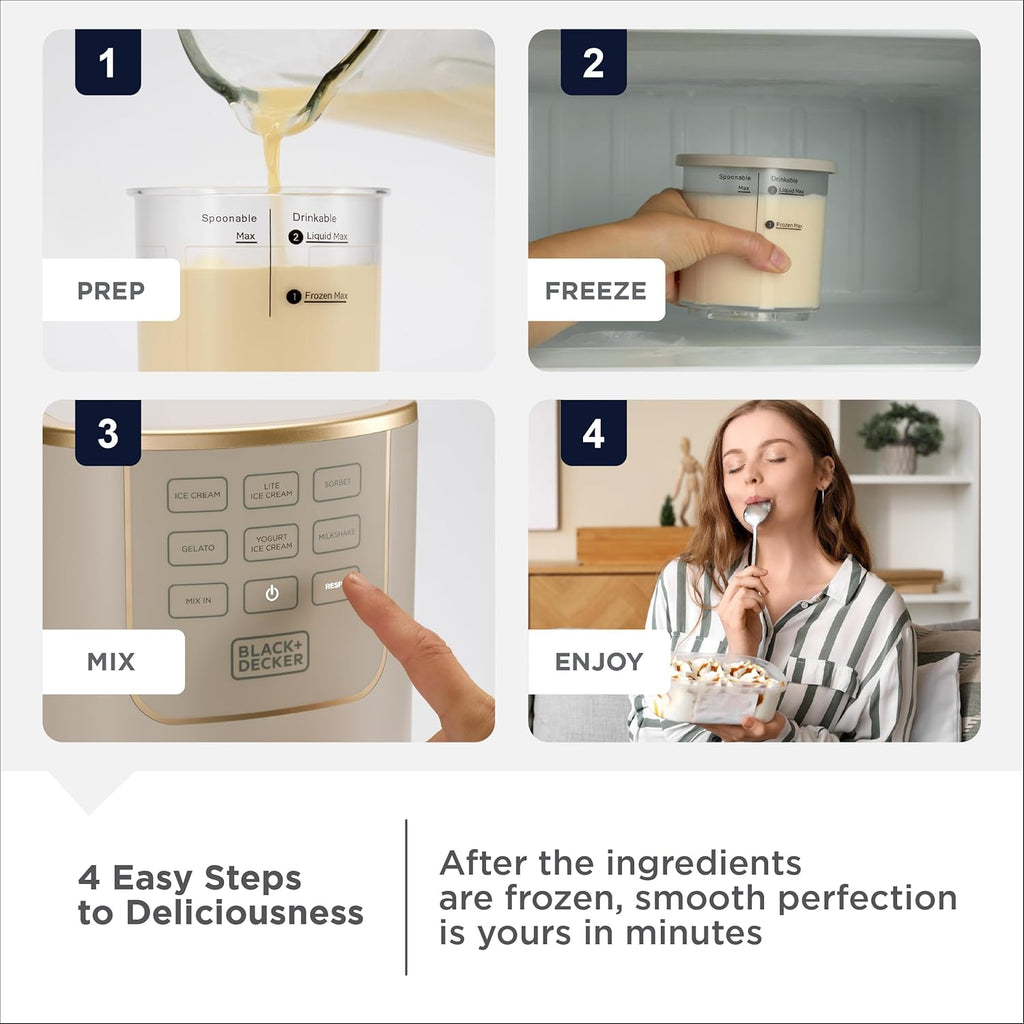 BLACK+DECKER Ice Cream Maker - Create Delicious Keto, Dairy-Free Ice Cream & Gelato at Home | Family-Friendly Design