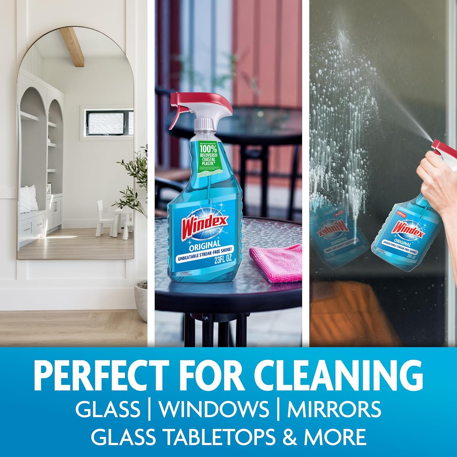 Windex Glass Cleaner Spray - Prevents Leakage & Breakage | Original Blue Scent, 23 Fl Oz (Pack of 2)