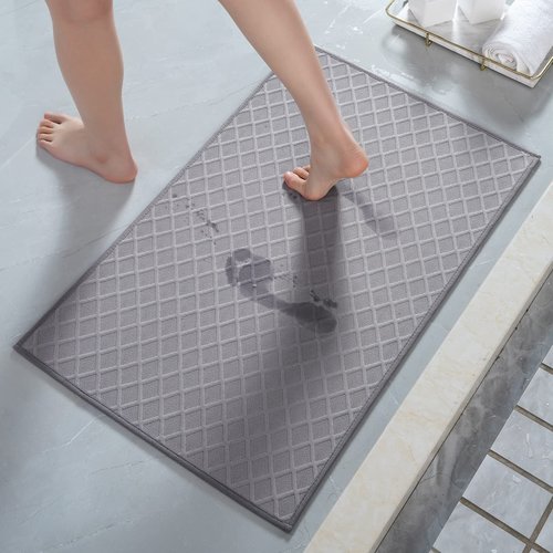 AMOAMI Ultra Thin Bathroom Rugs, Rubber Backed Bath Mats for Bathroom Non Slip, Absorbent Bathroom Mat for Floor, Shower, Sink(16"x24", Grey)