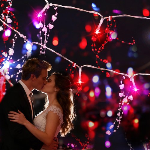 HALOGATE [Timer] Valentine's Day Decor Garland Lights, 10FT 30 LED Light 2 Modes Valentine Heart String Lights Battery Operated, Romantic Decorations for Indoor Outdoor Bedroom Home, Pink Red White