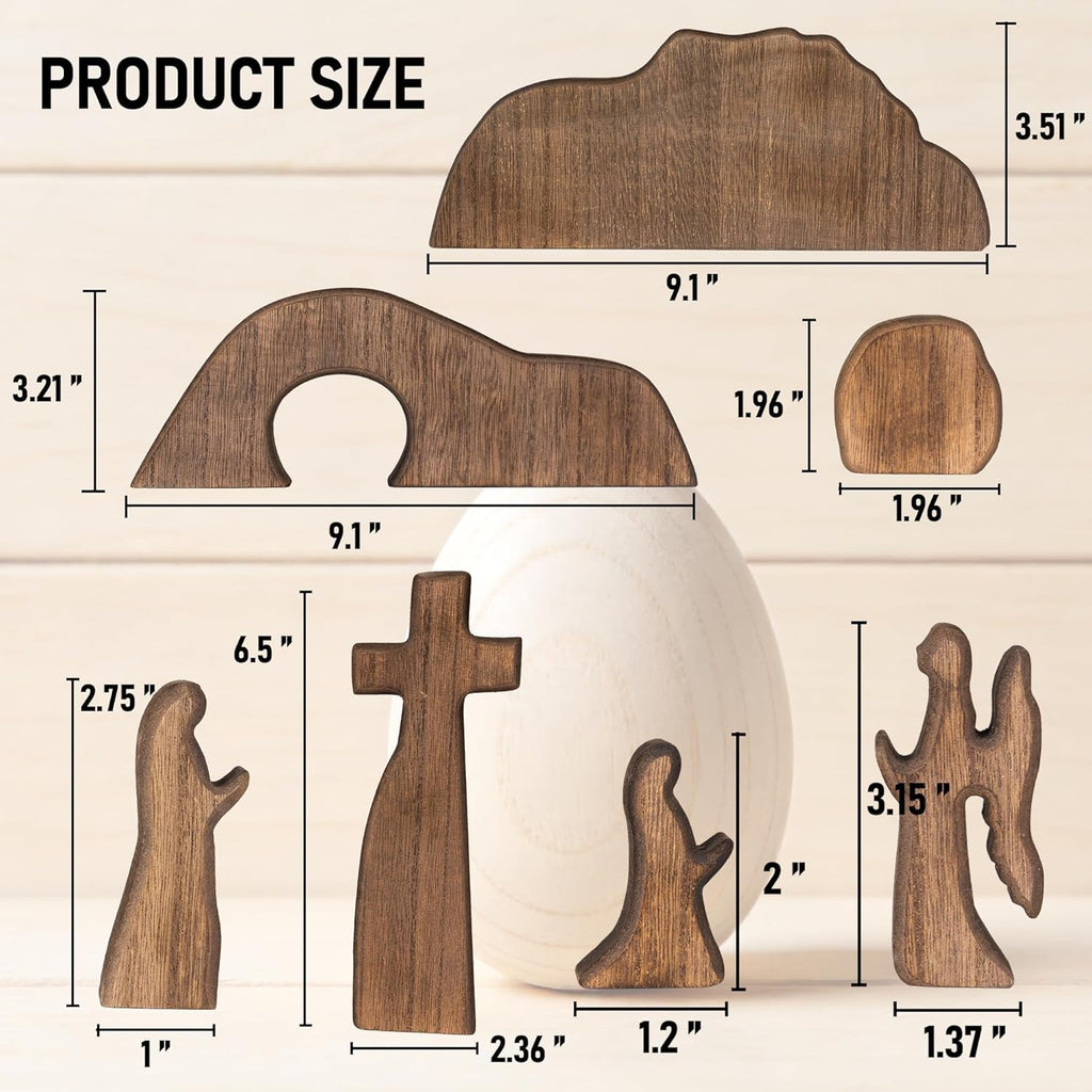 Nerosun Easter Scene Decoration - Wooden Jesus Resurrection Nativity Set | Christian Tabletop Decor