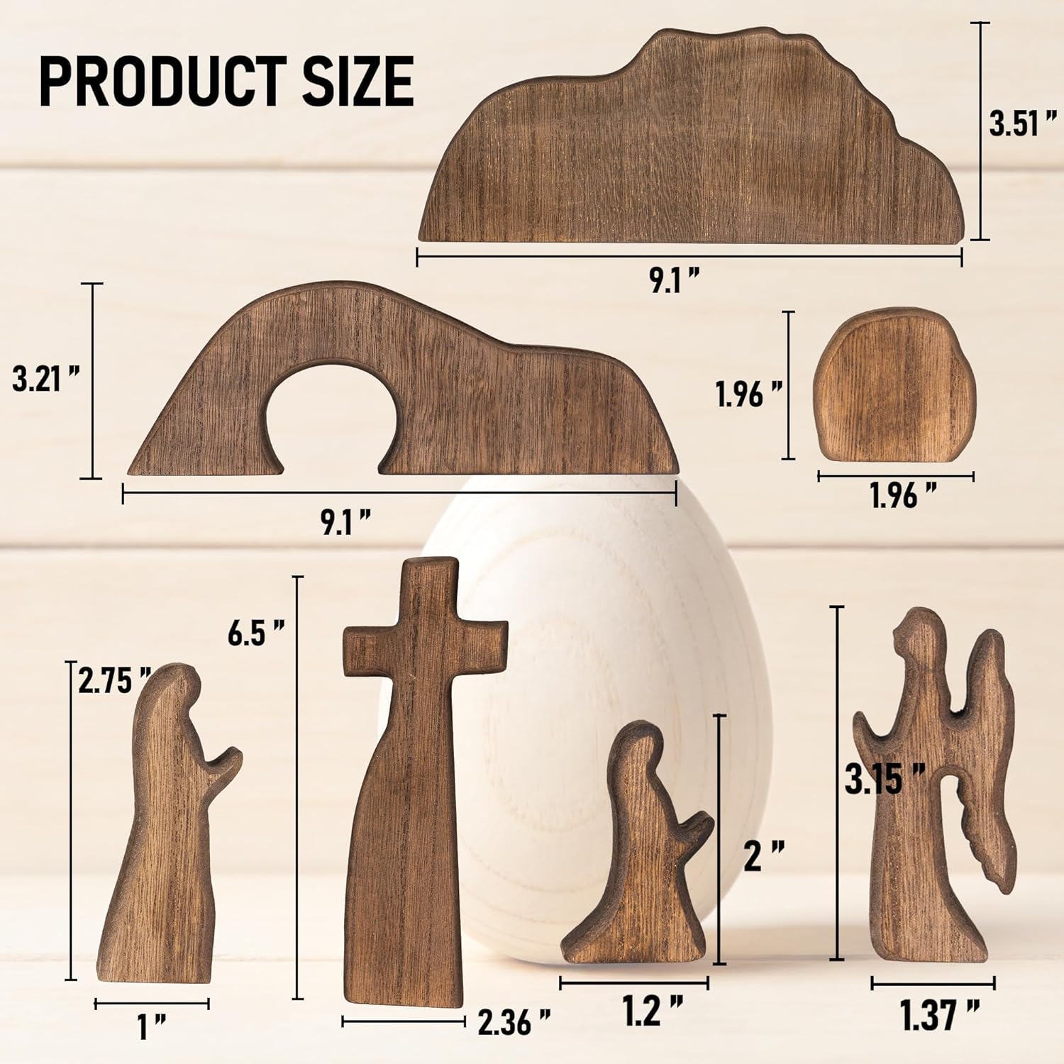 Nerosun Easter Scene Decoration - Wooden Jesus Resurrection Nativity Set | Christian Tabletop Decor